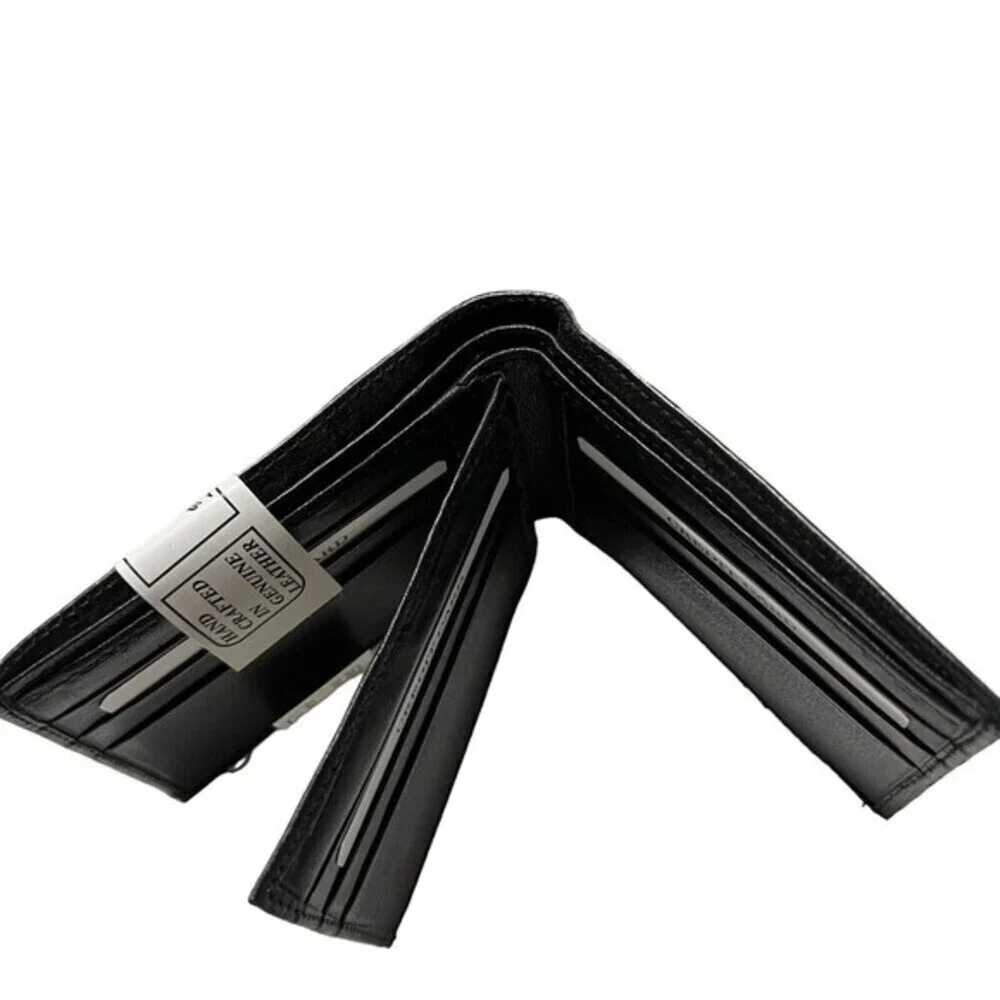 GENUINE LEATHER Bi-Fold‎ Hand Crafted Black Wallets W/ Multi-Window Pass Case